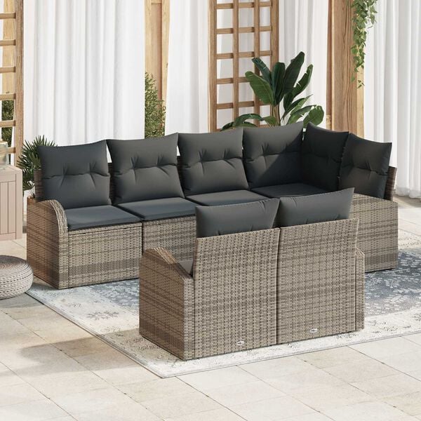 vidaXL Garden Sofa Set with Cushion 7 pcs Grey Poly Rattan