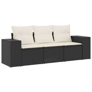 vidaXL 3 Piece Garden Sofa Set with Cushions Black Poly Rattan