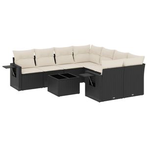 vidaXL 9 Piece Garden Sofa Set with Cushions Black Poly Rattan