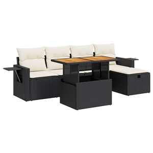 vidaXL 6 Piece Garden Sofa Set with Cushions Black Poly Rattan Acacia