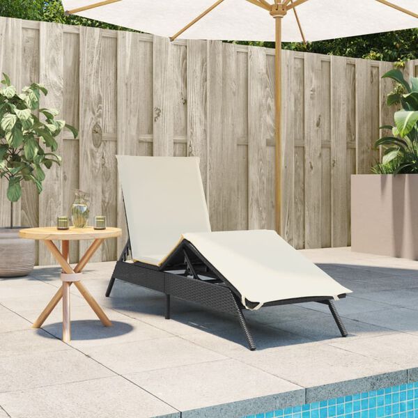 vidaXL Sun Lounger with Cushion Black Poly Rattan