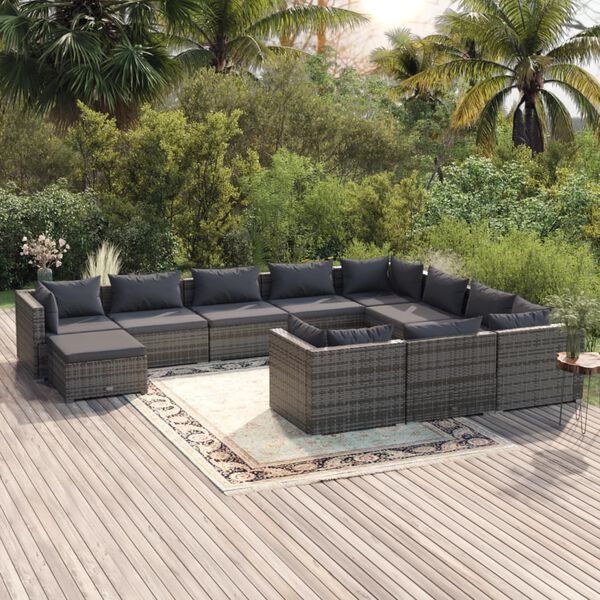 vidaXL 11 Piece Garden Lounge Set with Cushions Poly Rattan Grey