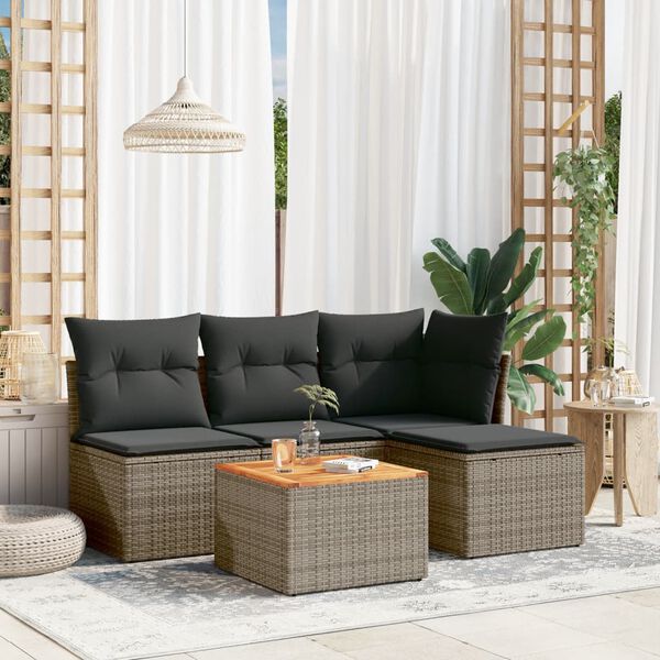 vidaXL 5 Piece Garden Sofa Set with Cushions Grey Poly Rattan