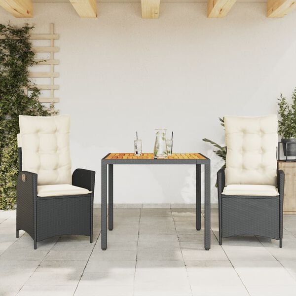 vidaXL 5 Piece Garden Dining Set with Cushions Black Poly Rattan