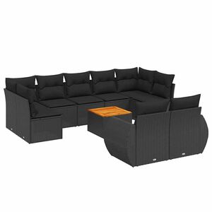 vidaXL 10 Piece Garden Sofa Set with Cushions Black Poly Rattan
