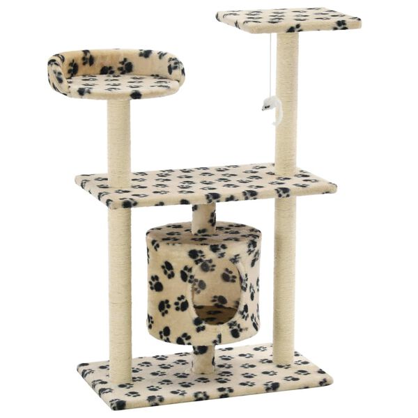 vidaXL Cat Tree with Sisal Scratching Posts 95 cm Beige Paw Prints