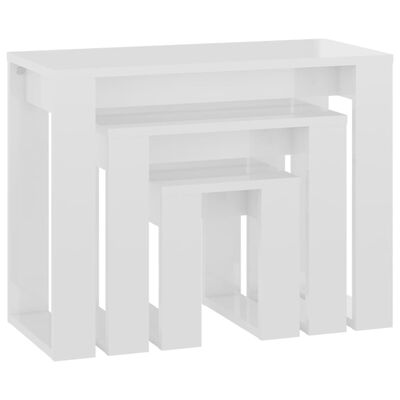 vidaXL Nesting Tables 3 pcs High Gloss White Engineered Wood