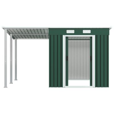 vidaXL Garden Shed with Extended Roof Green 346x236x181 cm Steel