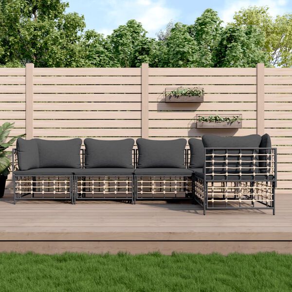 vidaXL 5 Piece Garden Lounge Set with Cushions Anthracite Poly Rattan