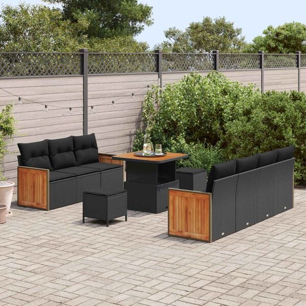 vidaXL Garden Sofa Set with Cushion with Storage Manual 10 pcs Black