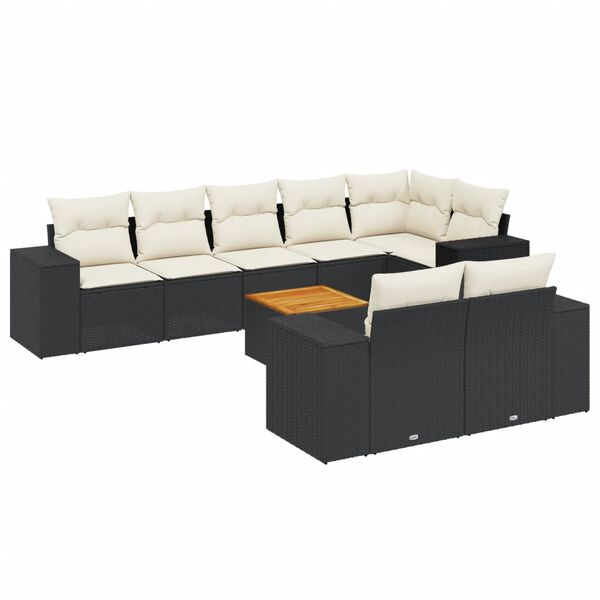 vidaXL 9 Piece Garden Sofa Set with Cushions Black Poly Rattan