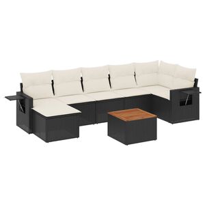 vidaXL 8 Piece Garden Sofa Set with Cushions Black Poly Rattan