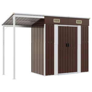 vidaXL Garden Shed with Extended Roof Brown 277x107x181 cm Steel