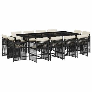 vidaXL 13 Piece Garden Dining Set with Cushions Black Poly Rattan