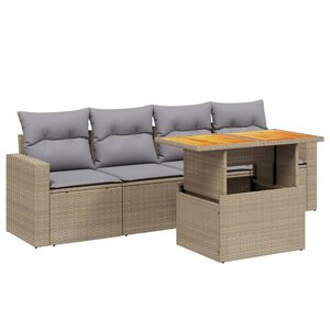 vidaXL 5 Piece Garden Sofa Set with Cushions Beige Poly Rattan