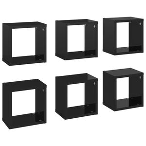 vidaXL Wall Cube Shelves 6 pcs High Gloss Black 22x15x22 cm