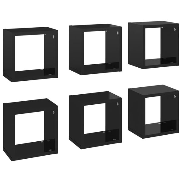 vidaXL Wall Cube Shelves 6 pcs High Gloss Black 22x15x22 cm
