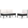 vidaXL Garden Chairs 3 pcs with Cushions Poly Rattan Black