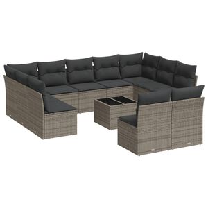 vidaXL 12 Piece Garden Sofa Set with Cushions Grey Poly Rattan