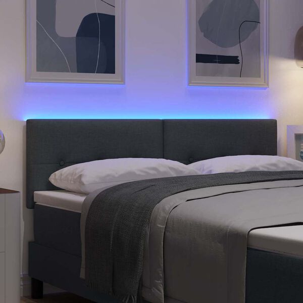 vidaXL LED Headboard with LED Strip Lights Dark Grey 144 cm Polyester