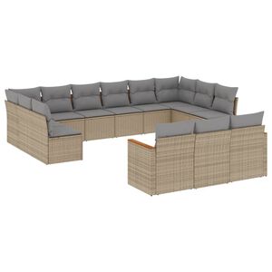 vidaXL 13 Piece Garden Sofa Set with Cushions Beige Poly Rattan