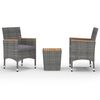 vidaXL 3 Piece Bistro Set Poly Rattan and Acacia Wood Grey