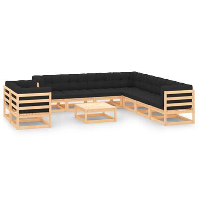 vidaXL 10 Piece Garden Lounge Set with Anthracite Cushions Pinewood