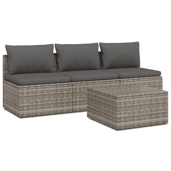 vidaXL 4 Piece Garden Lounge Set with Cushions Grey Poly Rattan