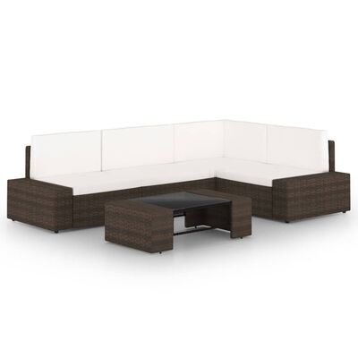 vidaXL 5 Piece Garden Lounge Set with Cushions Brown Poly Rattan