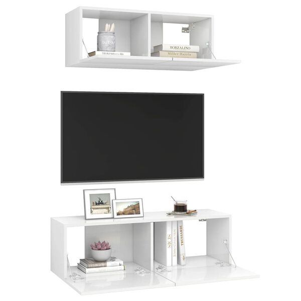 vidaXL 2 Piece TV Cabinet Set High Gloss White Engineered Wood
