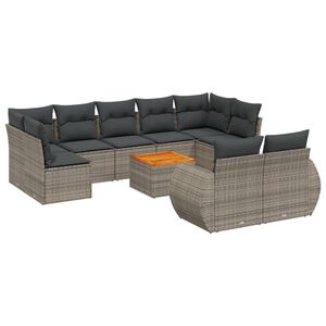 vidaXL 10 Piece Garden Sofa Set with Cushions Grey Poly Rattan