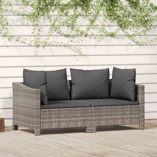 vidaXL 2 Piece Garden Lounge Set with Cushions Grey Poly Rattan