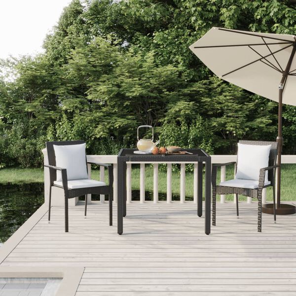vidaXL 3 Piece Garden Dining Set with Cushions Black Poly Rattan