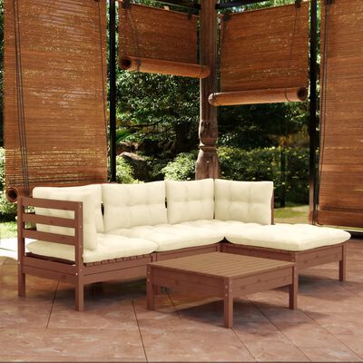 vidaXL 5 Piece Garden Lounge Set with Cushions Honey Brown Pinewood
