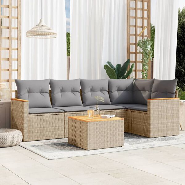 vidaXL 6 Piece Garden Sofa Set with Cushions Mix Beige Poly Rattan