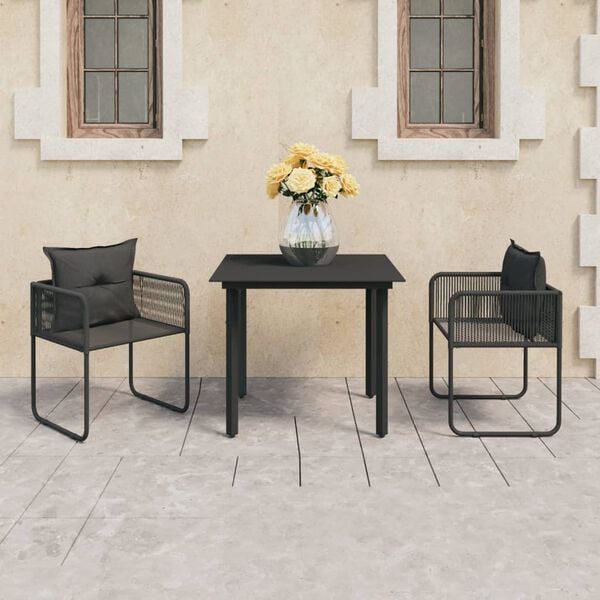 vidaXL 3 Piece Garden Dining Set PVC Rattan Black