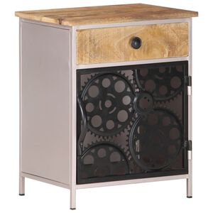 vidaXL Bedside Cabinet | Rough mango wood with natural finish, silver iron