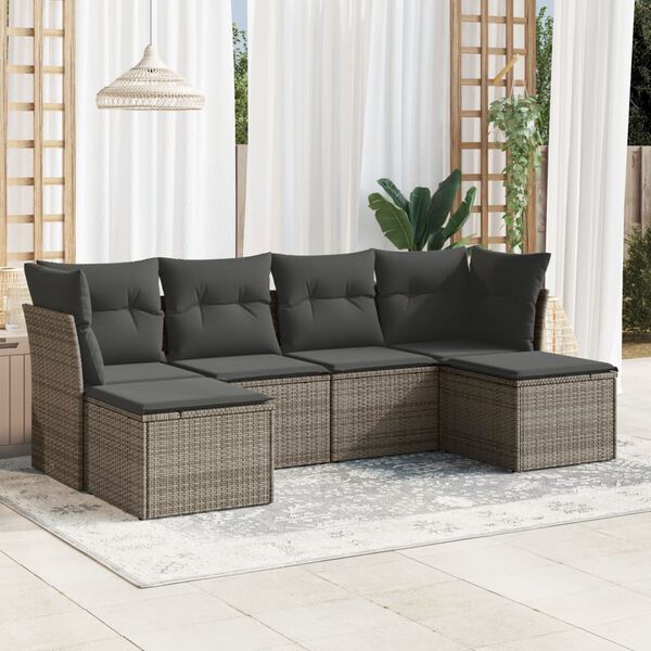 vidaXL 6 Piece Garden Sofa Set with Cushions Grey Poly Rattan