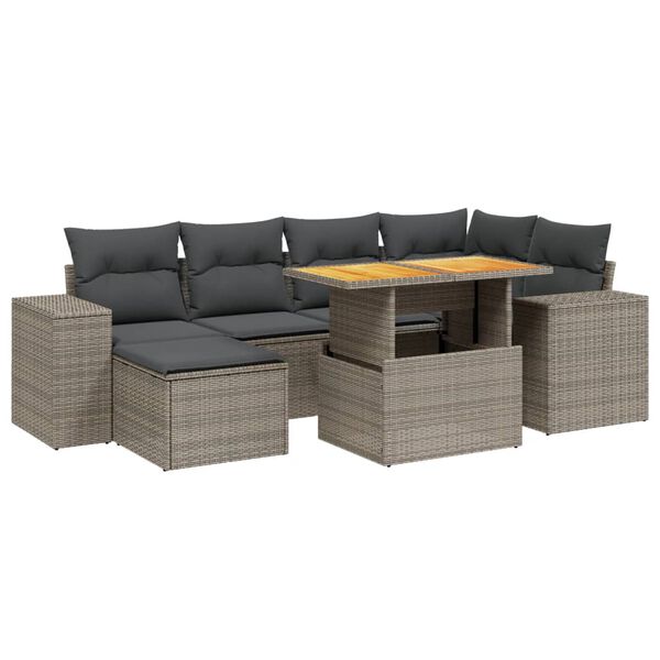 vidaXL 7 Piece Garden Sofa Set with Cushions Grey Poly Rattan