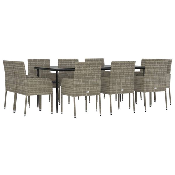 vidaXL 11 Piece Garden Dining Set with Cushions Black and Grey Poly Rattan