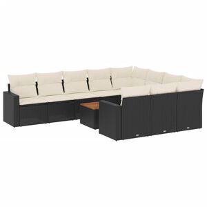 vidaXL 11 Piece Garden Sofa Set with Cushions Black Poly Rattan