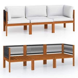 vidaXL 3-Seater Garden Sofa with Cushion Wood Acacia&Rope