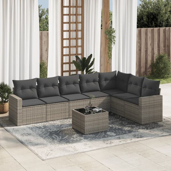 vidaXL 8 Piece Garden Sofa Set with Cushions Grey Poly Rattan