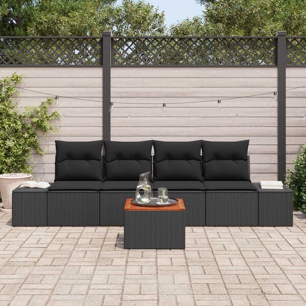 vidaXL Garden Sofa Set with Cushion 5 pcs Black Poly rattan