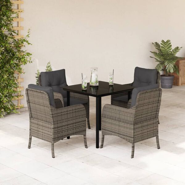vidaXL 5 Piece Garden Dining Set with Cushions Grey Poly Rattan
