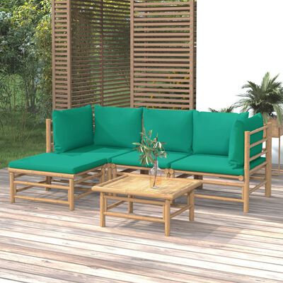 vidaXL 5 Piece Garden Lounge Set with Green Cushions Bamboo