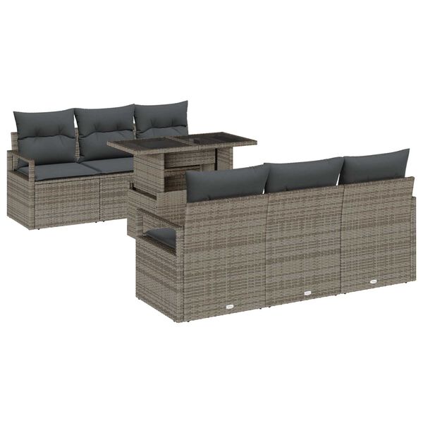 vidaXL Garden Sofa Set with Cushion 7 pcs Grey Poly rattan
