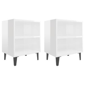 vidaXL Bed Cabinet | Set of 2 | High gloss white | Engineered wood, metal