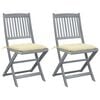 vidaXL Folding Outdoor Chairs 2 pcs with Cushions Solid Acacia Wood