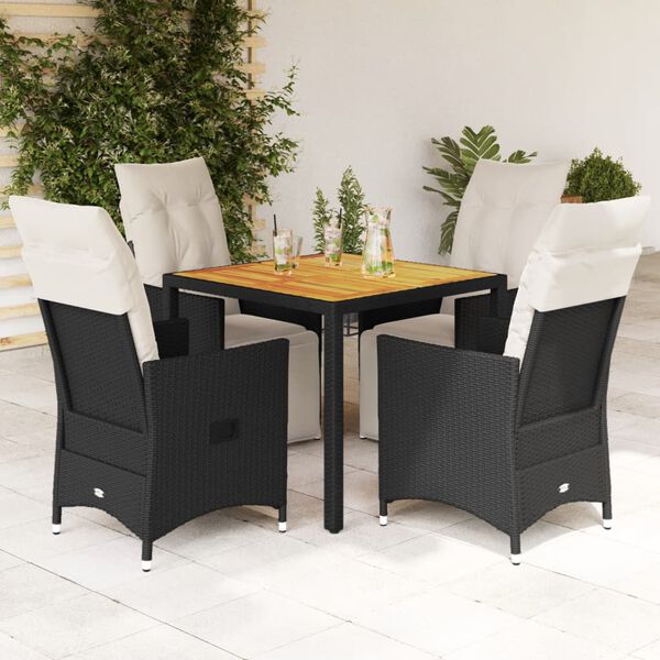 vidaXL 5 Piece Garden Dining Set with Cushions Black Poly Rattan